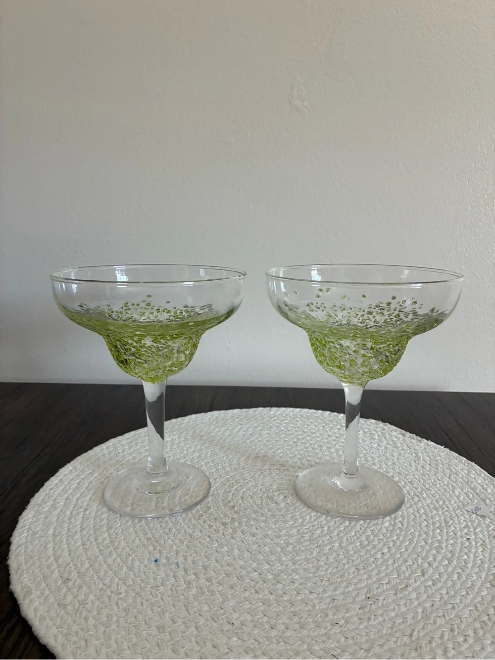 Pier 1 Glass Margarita Set with Lime Green Bubble Detail